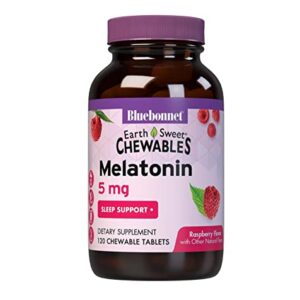 Bluebonnet Nutrition EarthSweet Melatonin 5 mg Fast-Acting Quick Dissolve Nighttime Relaxation & Restful Sleep Support - Sleep Aid - Gluten-Free, Vegan - Raspberry Flavor - 120 Chewable Tablets