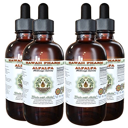 HawaiiPharm Alfalfa Alcohol-Free Liquid Extract, Alfalfa (Medicago Sativa) Sprouting Seed Glycerite Natural Herbal Supplement 4x4 oz