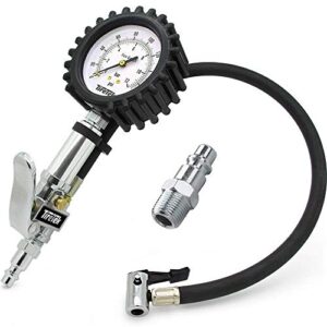 tire pressure gauge with inflator (170 psi) - air pressure gauge for tires - air compressor tire inflator attachment – nozzle tire gauge air chuck