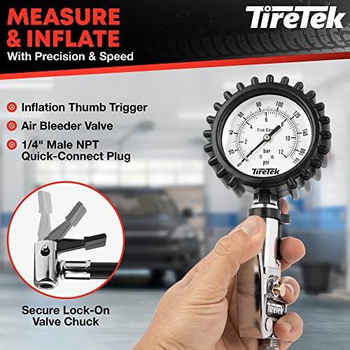 Tire Pressure Gauge with Inflator (170 PSI) - Air Pressure Gauge for Tires - Air Compressor Tire Inflator Attachment – Nozzle Tire Gauge Air Chuck