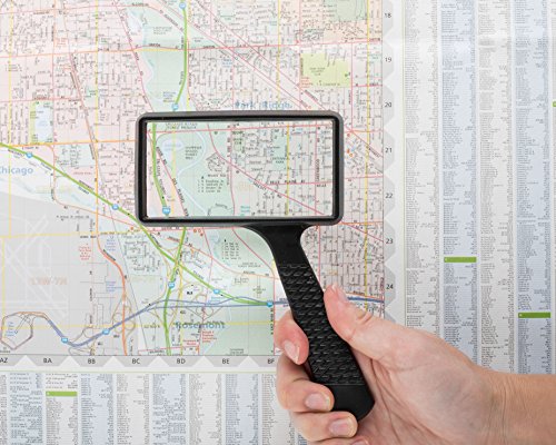 Jumbo Rectangular Handheld Magnifying Glass (3X Magnification) – Scratch Resistant Glass Lens - Large Horizontal Viewing Area