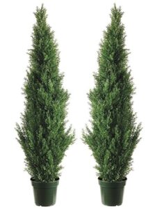 tresil two 4 foot outdoor artificial cedar topiary trees uv rated potted plants
