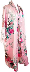 cccollections kimono robe long 16 colors premium peacock bridesmaid bridal shower womens gift (pink baby)