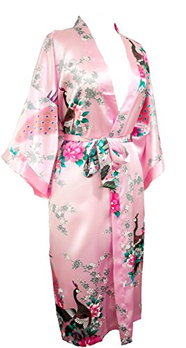 CCcollections Kimono robe long 16 colors PREMIUM Peacock bridesmaid bridal shower womens gift (Pink Baby)