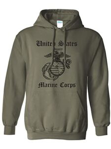 zerogravitee united states marine corps adult hooded sweatshirt-military green (black text) - large