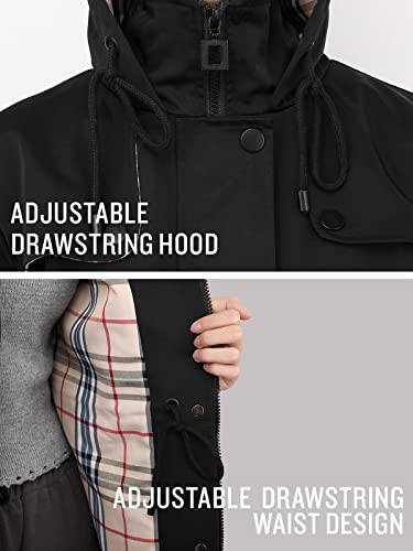 SaphiRose Women's Long Hooded Rain Jacket Outdoor Raincoat Windbreaker(Black,Medium)