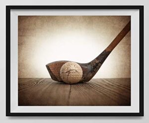 vintage golf wood and ball on vintage background fine art photography print, golf photo, vintage golf artwork
