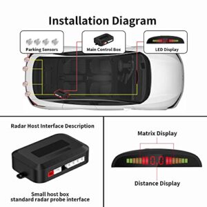 EKYLIN Car Auto Vehicle Reverse Backup Radar System with 4 Parking Sensors Distance Detection + LED Distance Display + Sound Warning (Silver Color)