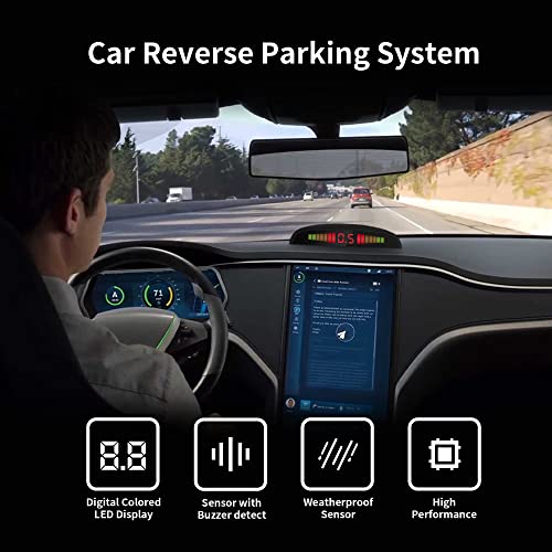 EKYLIN Car Auto Vehicle Reverse Backup Radar System with 4 Parking Sensors Distance Detection + LED Distance Display + Sound Warning (Silver Color)