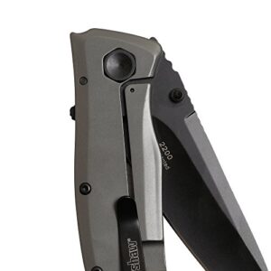 Kershaw Grid Pocketknife, 3.7" 8Cr13MoV Steel Drop Point Plain Edge Blade, Assisted One-Handed Flipper or Thumb Stud Opening, Frame Lock EDC,Grey/Black