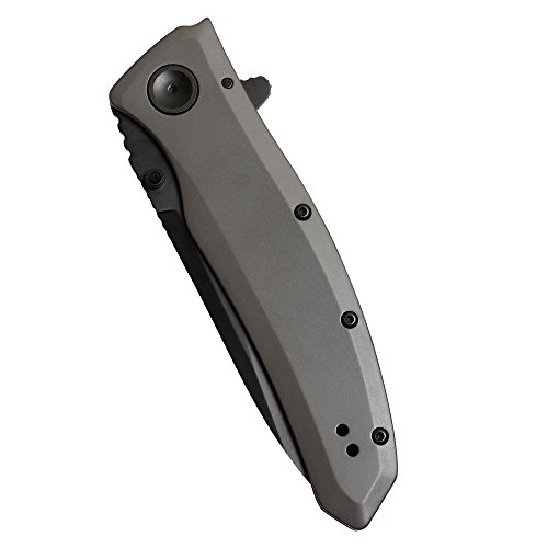 Kershaw Grid Pocketknife, 3.7" 8Cr13MoV Steel Drop Point Plain Edge Blade, Assisted One-Handed Flipper or Thumb Stud Opening, Frame Lock EDC,Grey/Black