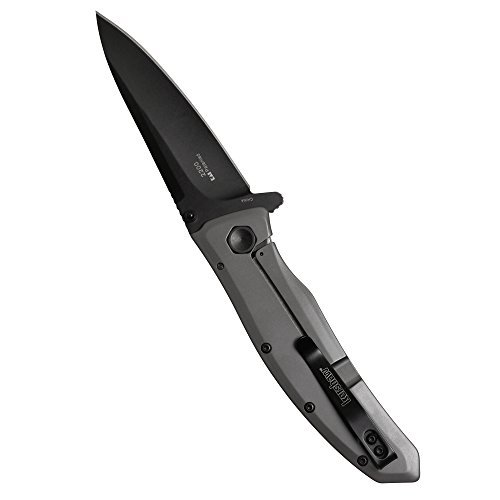 Kershaw Grid Pocketknife, 3.7" 8Cr13MoV Steel Drop Point Plain Edge Blade, Assisted One-Handed Flipper or Thumb Stud Opening, Frame Lock EDC,Grey/Black