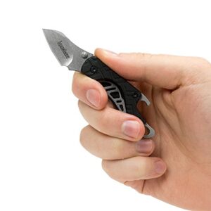 Kershaw Cinder Multi-Function Folding Pocketknife (1025); 1.4 Inch 3Cr13 Stonewashed Blade; Manual Opening; Liner Lock; Bottle Opener; Keychain Carry; Black Glass-Filled Nylon Handle; 0.9 oz