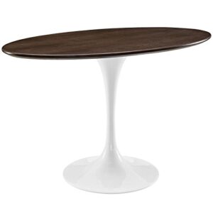 modway lippa 48" mid-century modern dining table with oval top in walnut