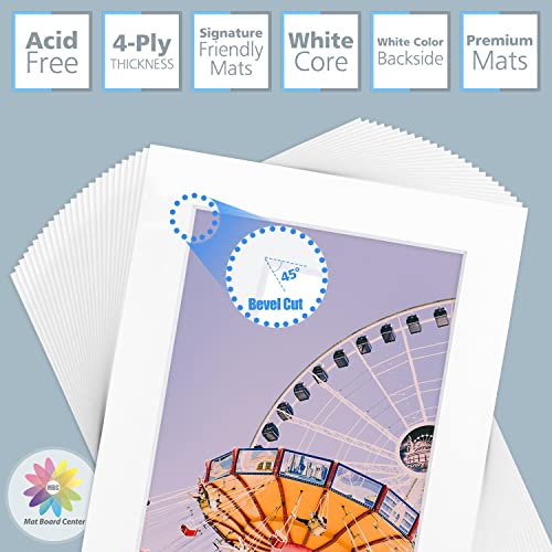 Mat Board Center, Pack of 25, 5x7 White Picture Mats with White Core for 4x6 Pictures