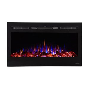touchstone smart electric fireplace-the sideline 36 inch wide-in wall recessed-30 realistic ember color/flame options-1500w heater w/thermostat-black-log & crystal hearth options -alexa/wifi enabled