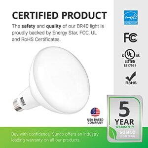 Sunco 6 Pack BR40 Light Bulb, LED Indoor Flood Light, Dimmable, 4000K Cool White, 1400 LM, E26 Base, Recessed Can Light, High Lumen, Flicker-Free - UL & Energy Star, 120W Equivalent 17W