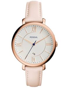 fossil women's jacqueline quartz stainless steel and leather watch, color: rose gold, blush pink (model: es3988)