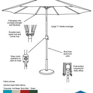 Tropishade 11' Umbrella with Premium Beige Olefin Cover (Base not included)