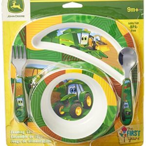 The First Years John Deere's Johnny Tractor and Friends Dinnerware Set - Toddler Plates and Bowls Set - Includes Toddler Plate, Toddler Bowl, Toddler Fork and Toddler Spoon - 4 Count