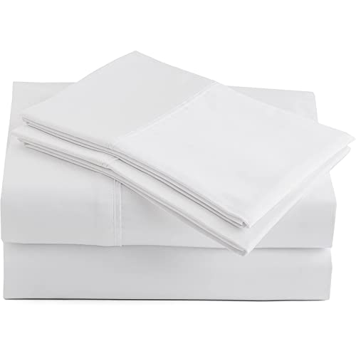 Peru Pima 415 Thread Count Percale Sheets - 100% Peruvian Pima Cotton - Hotel Luxury Quality, Extra Soft and Cooling Sheets - White Solid Color - Full Size - 4 Piece Bed Sheet Set