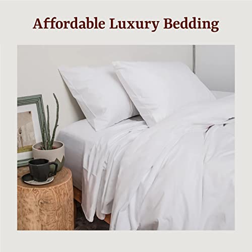 Peru Pima 415 Thread Count Percale Sheets - 100% Peruvian Pima Cotton - Hotel Luxury Quality, Extra Soft and Cooling Sheets - White Solid Color - Full Size - 4 Piece Bed Sheet Set