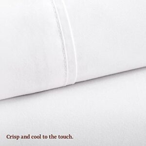 Peru Pima 415 Thread Count Percale Sheets - 100% Peruvian Pima Cotton - Hotel Luxury Quality, Extra Soft and Cooling Sheets - White Solid Color - Full Size - 4 Piece Bed Sheet Set