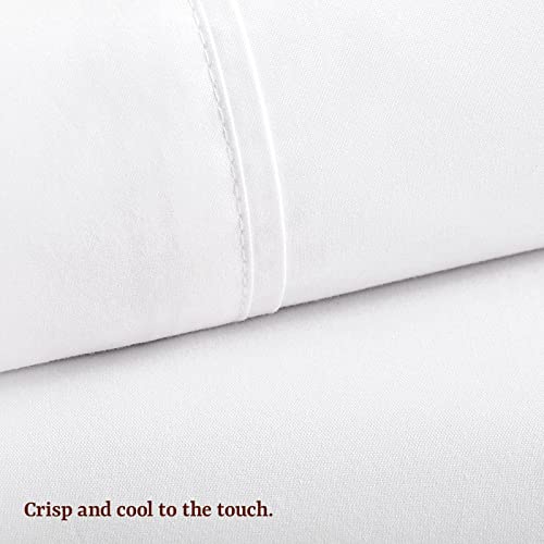 Peru Pima 415 Thread Count Percale Sheets - 100% Peruvian Pima Cotton - Hotel Luxury Quality, Extra Soft and Cooling Sheets - White Solid Color - Full Size - 4 Piece Bed Sheet Set