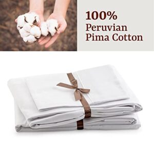 Peru Pima 415 Thread Count Percale Sheets - 100% Peruvian Pima Cotton - Hotel Luxury Quality, Extra Soft and Cooling Sheets - White Solid Color - Full Size - 4 Piece Bed Sheet Set