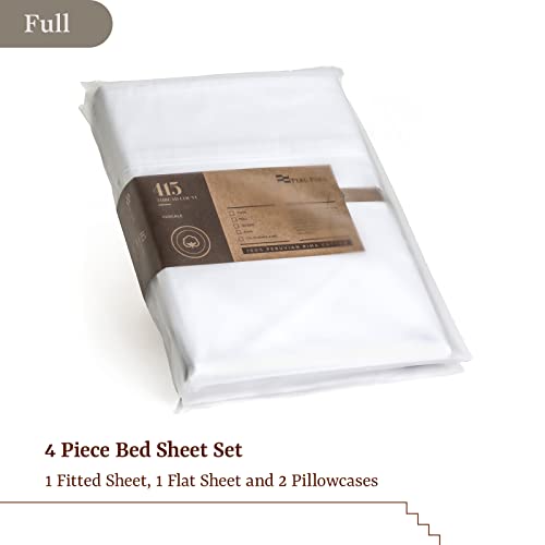 Peru Pima 415 Thread Count Percale Sheets - 100% Peruvian Pima Cotton - Hotel Luxury Quality, Extra Soft and Cooling Sheets - White Solid Color - Full Size - 4 Piece Bed Sheet Set