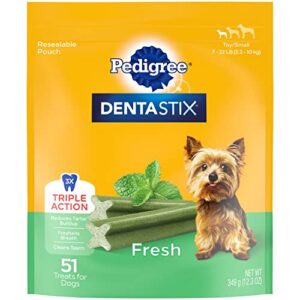 pedigree dentastix dental dog treats for toy/small dogs fresh flavor dental bones, 12.66 oz. pack (51 treats)
