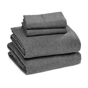 amazon basics cotton jersey 4-piece bed sheet set, king, dark gray, solid