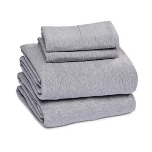 amazon basics cotton jersey 4-piece bed sheet set, full, light gray, solid