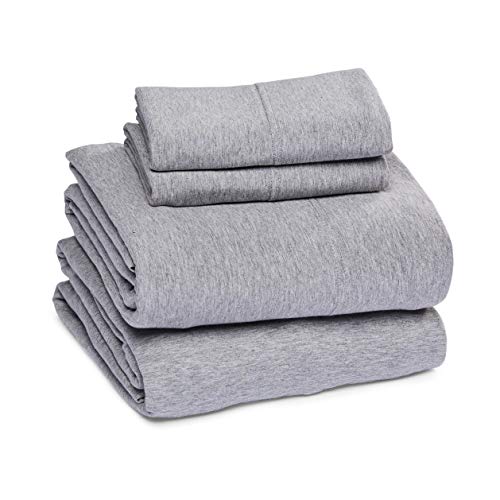 Amazon Basics Cotton Jersey 4-Piece Bed Sheet Set, Full, Light Gray, Solid