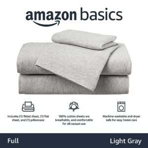 Amazon Basics Cotton Jersey 4-Piece Bed Sheet Set, Full, Light Gray, Solid