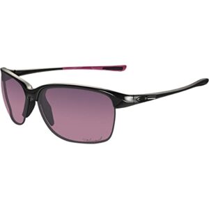 oakley women's oo9191 unstoppable rectangular sunglasses, polished black/rose gradient polarized, 65 mm