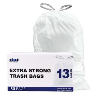 plasticplace 13 gallon trash bags │ 1.2 mil │ white extra-large drawstring garbage can liners │ 24" x 31" (50 case)