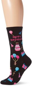 hot sox womens conversation starter novelty casual fashion socks hosiery, happy birthday/black, 4 10 us