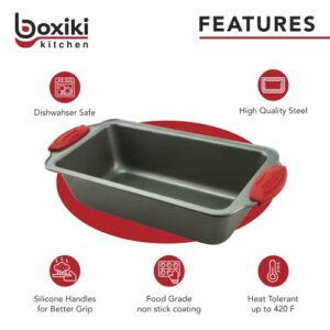 Boxiki Kitchen Non Stick Steel Banana Bread Pan for Baking, Premium Loaf Pan 8.5 Inch With Easy to Clean & Quick Release Coating - Professional Baking Pan With Silicone Handles for Baking Banana Bread