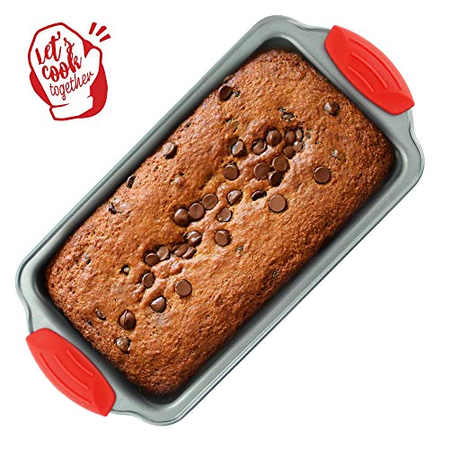 Boxiki Kitchen Non Stick Steel Banana Bread Pan for Baking, Premium Loaf Pan 8.5 Inch With Easy to Clean & Quick Release Coating - Professional Baking Pan With Silicone Handles for Baking Banana Bread