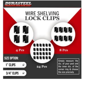 DuraSteel Wire Shelving Shelf Lock Clips / Shelving Sleeves - Fits with Thunder Group, Alera, Honey Can Do, Eagle, Regency, Metro and more - For 1" Post, Plastic, Black, Pack of 8 Pcs