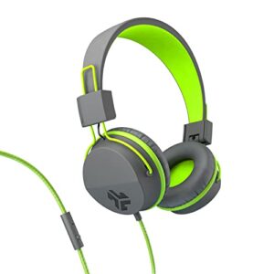 jlab audio neon headphones on-ear feather light, ultra-plush eco leather, 40mm drivers, guaranteed for life - graphite/lime
