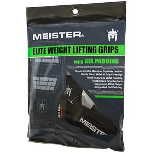 Meister Elite Leather Weight Lifting Grips w/Gel Padding (Pair) - Large/X-Large