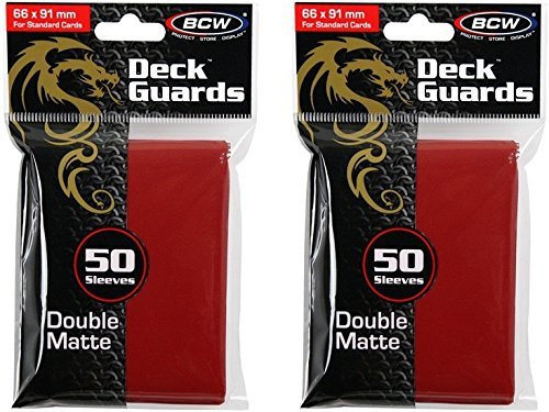 BCW 2 50ct Packs (100) Mat Deck Guard RED DOUBLE MATTE Finish for Standard Size Collectible Cards - Deck Protector Sleeves for MTG Magic the Gathering, Pokemon, L5R, WOW, [2-Pack Bundle] by BCW Gaming