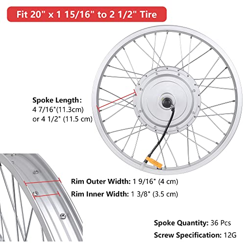 AW Electric Bicycle Front Wheel 20" E-Bike Conversion Kit 36V 750W Ebike Wheel Kit Thumb Throttle Hub Bicycle Conversion Motor Kit