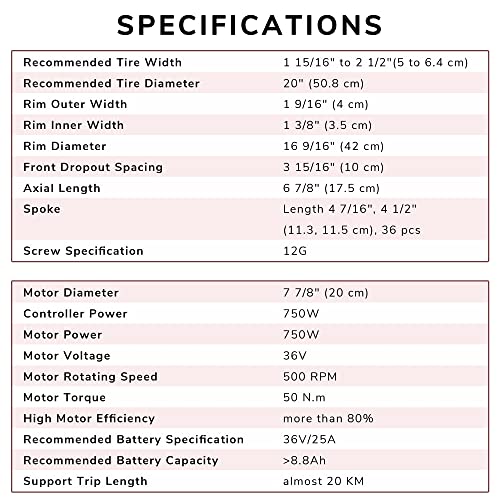 AW Electric Bicycle Front Wheel 20" E-Bike Conversion Kit 36V 750W Ebike Wheel Kit Thumb Throttle Hub Bicycle Conversion Motor Kit