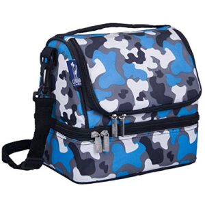 wildkin two compartment insulated lunch bag for boys & girls, perfect for early elementary lunch box bag, ideal size for packing hot or cold snacks for school & travel lunch bags (blue camo)