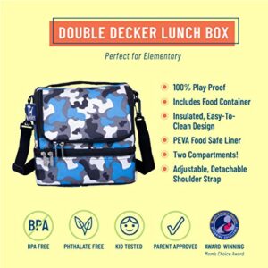 Wildkin Two Compartment Insulated Lunch Bag for Boys & Girls, Perfect for Early Elementary Lunch Box Bag, Ideal Size for Packing Hot or Cold Snacks for School & Travel Lunch Bags (Blue Camo)