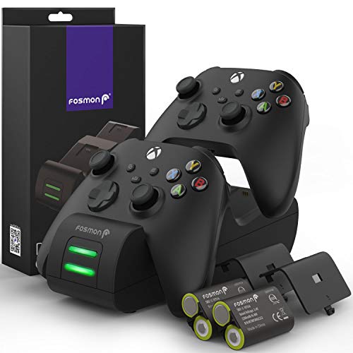 Fosmon Dual 2 MAX Charger with 2x 2200mAh Rechargeable Battery Pack Compatible with Xbox Series X/S(2020), Xbox One/One X/One S Elite Controllers, High Speed Charging Docking Station Kit - Black