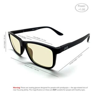 J+S Vision Reading Blue Light Glasses - Filters 90% High-energy blue light, 100% UV protection - Mohio (Classic Rectangle) Black Frame/Low Color Distortion Lens +2.50 Diopter